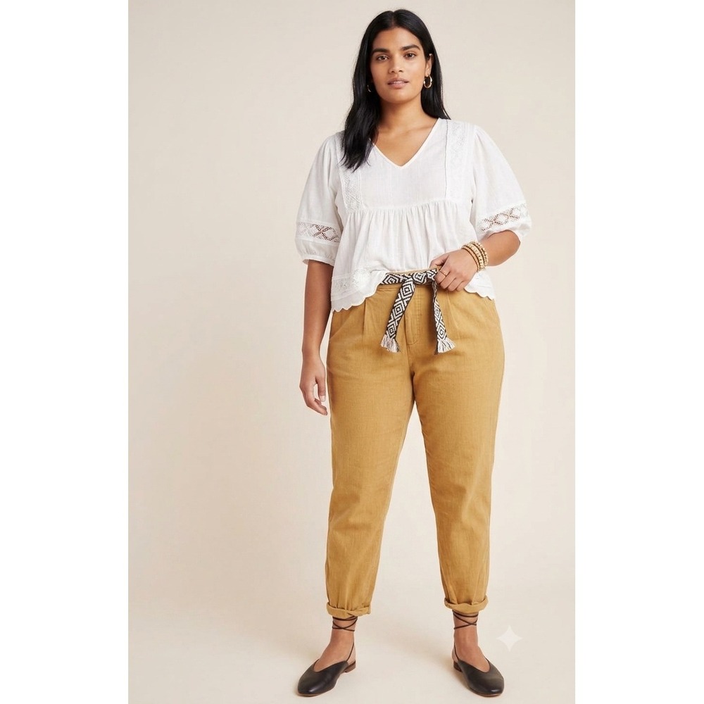 by Anthropologie Scout Slim Pleated Chino Pants Size 20W Wheat Brown
